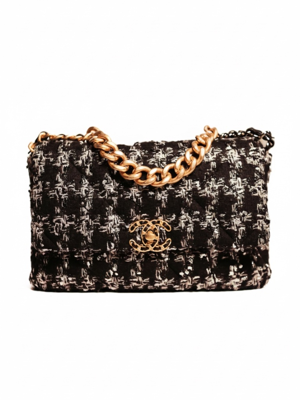 Chanel 19 Flap Tweed Hand Bag Two Tone